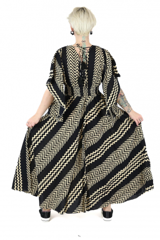 Rochie maxi din bumbac cu snur si maneci vaporoase - Verde [3]
