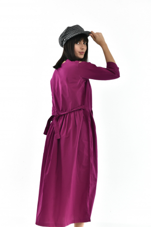 Rochie medie din bumbac cu cordon - Maro [5]