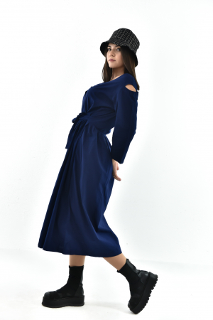 Rochie medie din bumbac cu cordon - Maro [4]