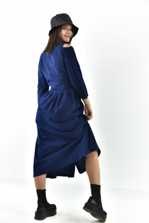 Rochie medie din bumbac cu cordon - Maro [3]