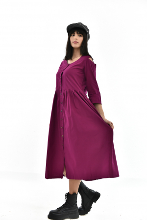 Rochie medie din bumbac cu cordon - Maro [4]