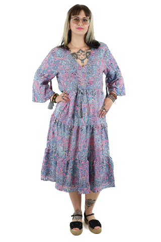Rochii - Rochie midi boho cu volanase si maneca trei sfert - Model 1