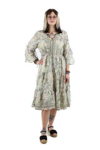 Rochii - Rochie midi boho cu volanase si maneca trei sfert - Model 1