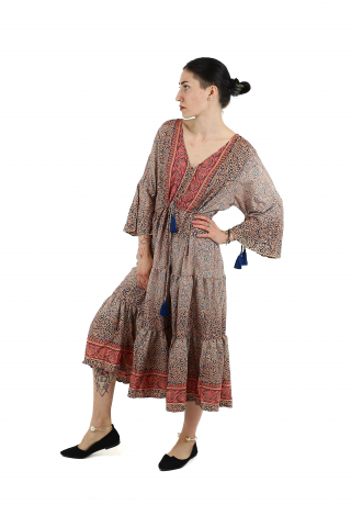 Rochie midi boho cu volanase si maneca trei sfert - Model 1 [1]