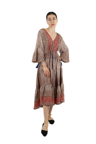 Rochie midi boho cu volanase si maneca trei sfert - Model 1 [0]