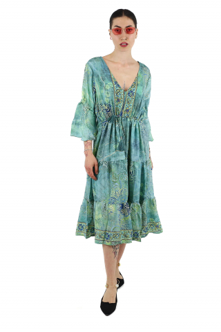 Rochie midi boho cu volanase si maneca trei sfert - Model 1 [0]