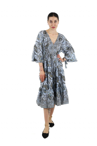 Rochii - Rochie midi boho cu volanase si maneca trei sfert - Model 1