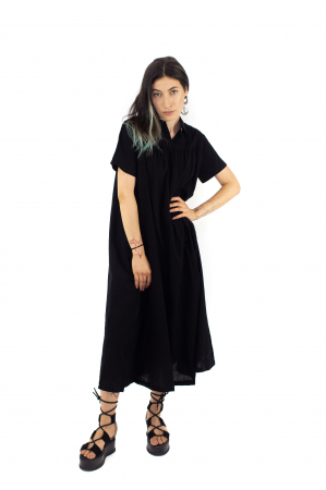 Rochii - Rochie midi cu doua buzunare laterale - Negru