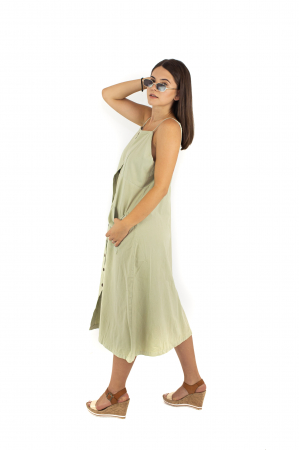 Rochie midi cu nasturi si bretele - Alb [2]