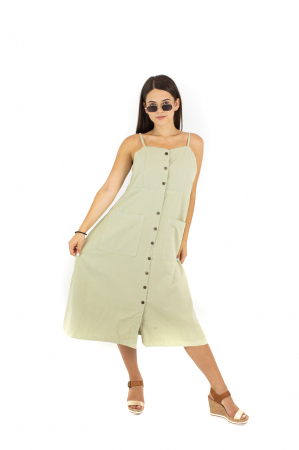 Rochie midi cu nasturi si bretele - Alb [1]