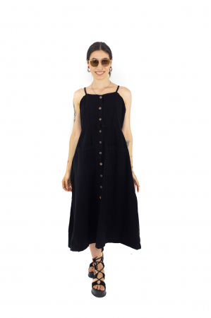 Rochii - Rochie midi cu nasturi si bretele - Alb