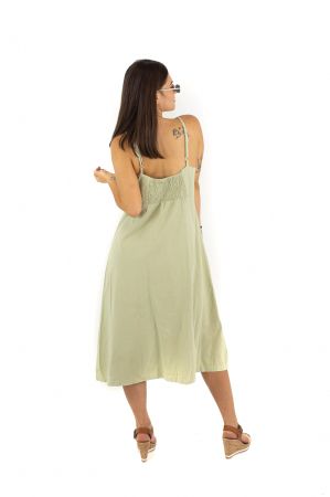 Rochie midi cu nasturi si bretele - Alb [3]