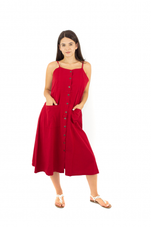 Rochie midi cu nasturi si bretele - Alb [0]