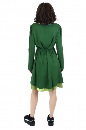 Rochie midi din bumbac cu broderie si 2 buzunare - Verde [10]