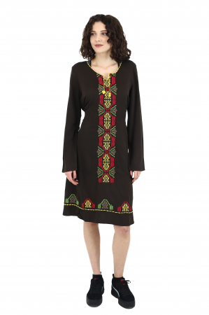 Rochie midi din bumbac cu broderie si jupon - Maro [5]