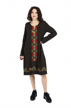 Rochie midi din bumbac cu broderie si jupon - Maro [1]
