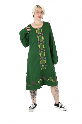 Rochie midi din bumbac cu broderie si jupon - Maro [1]