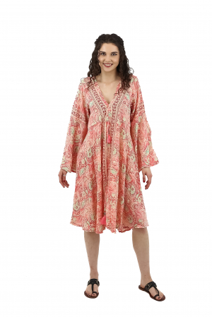 Rochie midi din material fluid cu snur in talie si maneci lungi - Model 11 [3]