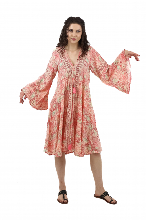 Rochie midi din material fluid cu snur in talie si maneci lungi - Model 11 [0]