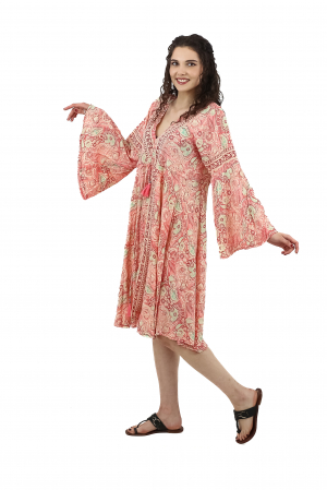 Rochie midi din material fluid cu snur in talie si maneci lungi - Model 11 [1]