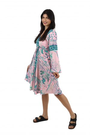 Rochie midi din material fluid cu snur in talie si maneci lungi - Model 11 [1]