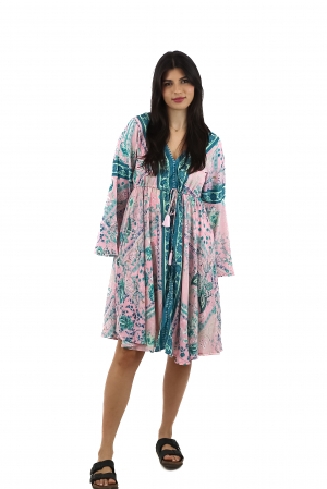 Rochie midi din material fluid cu snur in talie si maneci lungi - Model 11 [3]