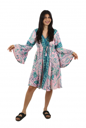 Rochie midi din material fluid cu snur in talie si maneci lungi - Model 11 [0]