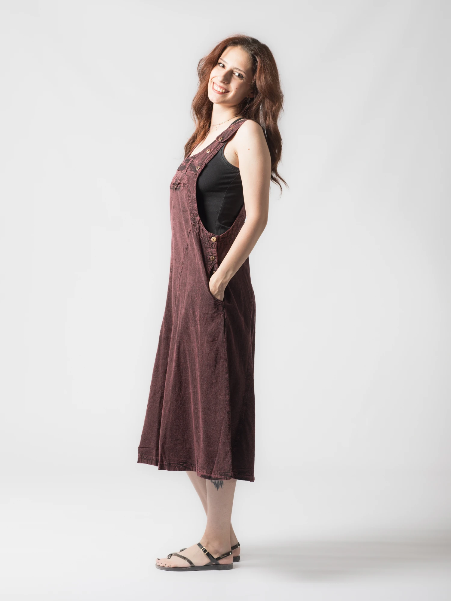 Rochie sarafan din bumbac jeans style - Visiniu [3]