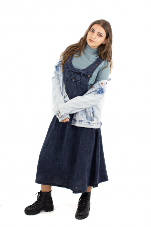 Rochie sarafan din bumbac jeans style - Visiniu [3]