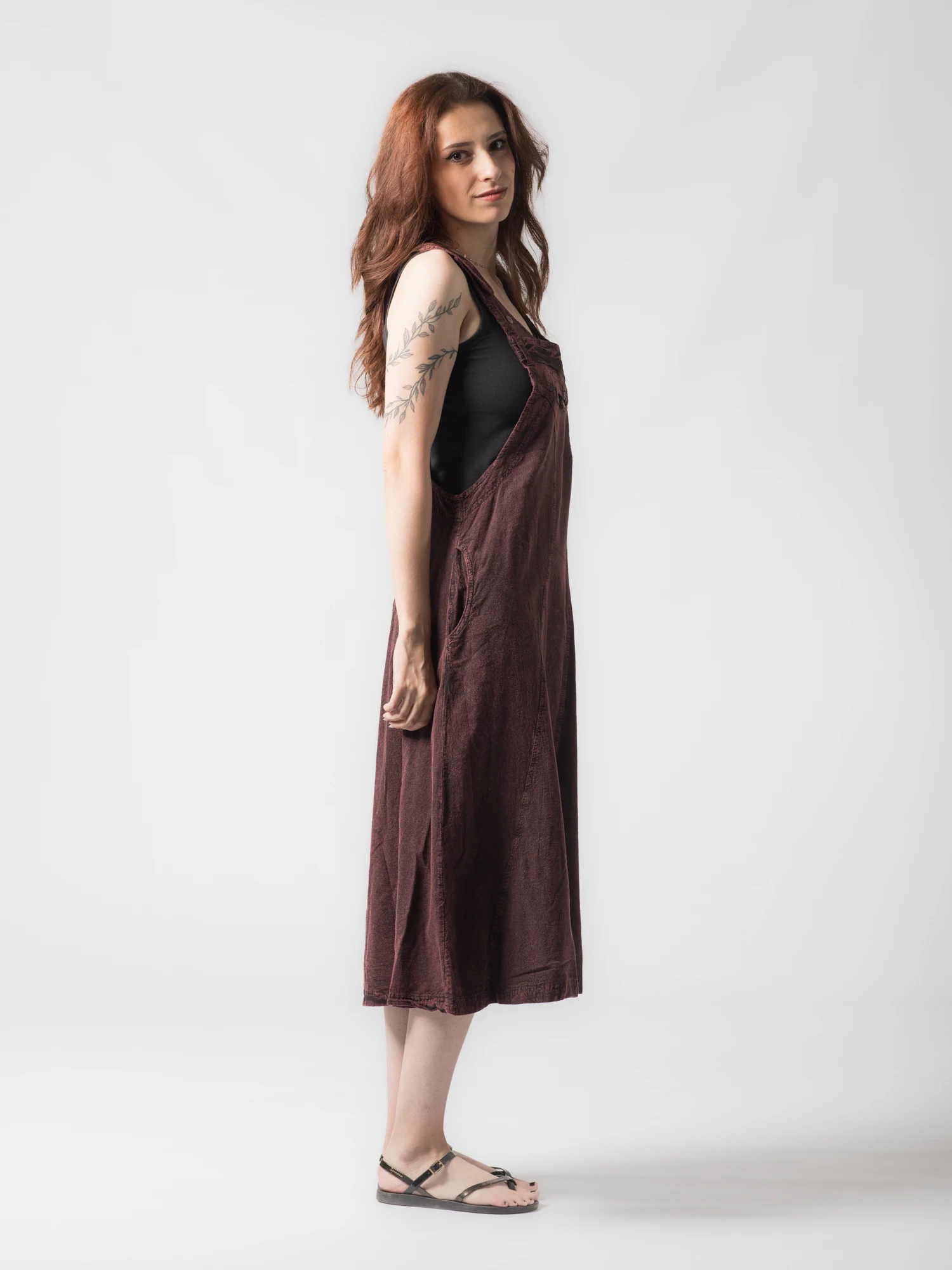 Rochie sarafan din bumbac jeans style - Visiniu [1]