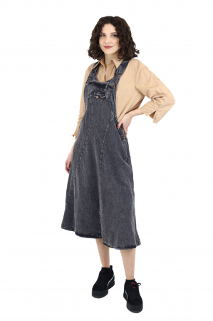 Rochie sarafan din bumbac jeans style - Visiniu [17]