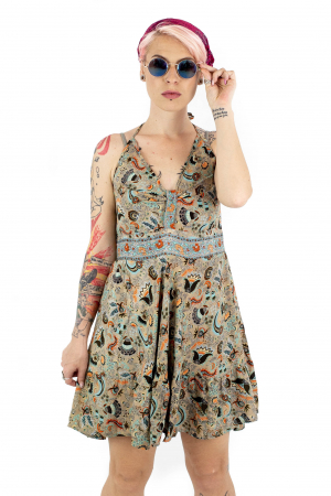 FEMEI - Rochie scurta cu imprimeu si elastic la spate - Bej - M-19