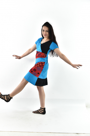 Rochie scurta din bumbac cu print divers - Rosu cu Negru [4]