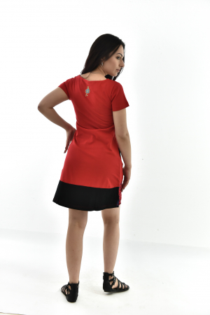 Rochie scurta din bumbac cu print divers - Rosu cu Negru [16]