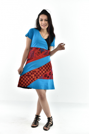 Rochie scurta din bumbac cu print divers - Rosu cu Negru [1]