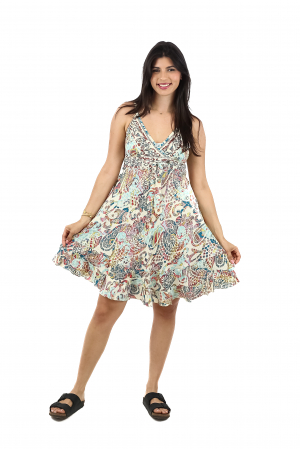 Rochii - Rochie scurta din material fluid cu fir auriu si decolteu in V - Model 1