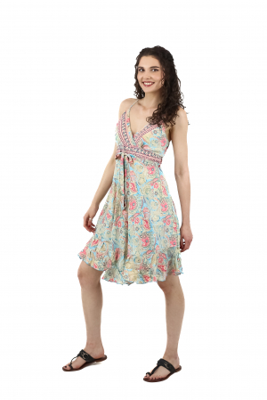 Rochie scurta din material fluid cu fir auriu si decolteu in V - Model 1 [2]