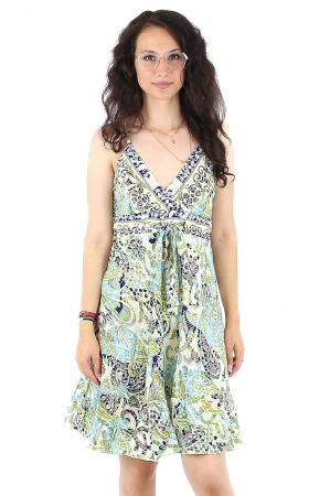 Rochie scurta din material fluid cu fir auriu si decolteu in V - Model 7 [0]