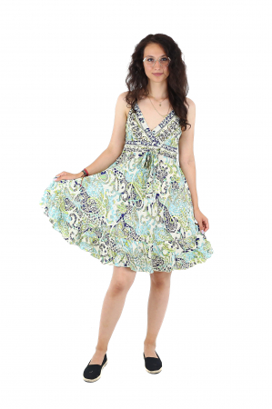 Rochie scurta din material fluid cu fir auriu si decolteu in V - Model 7 [3]