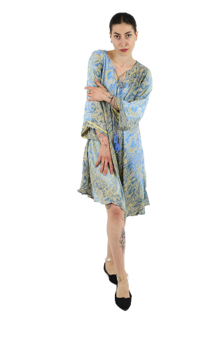 Rochie scurta din material fluid cu maneci trei sfert si imprimeu floral - Model 1 [0]