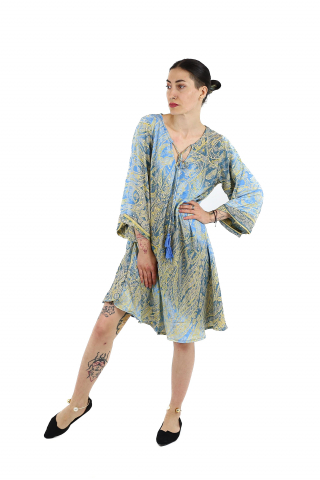 Rochie scurta din material fluid cu maneci trei sfert si imprimeu floral - Model 1 [1]