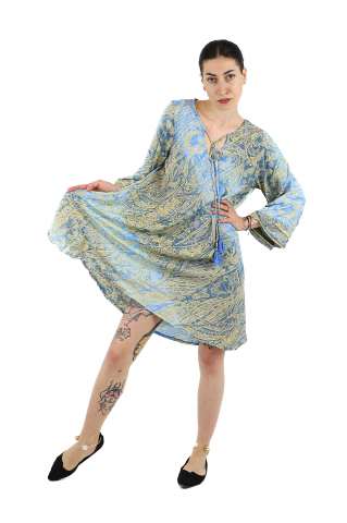 Rochie scurta din material fluid cu maneci trei sfert si imprimeu floral - Model 1 [3]