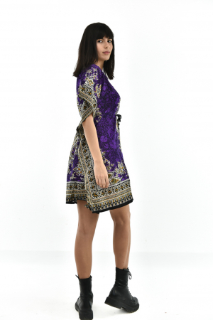 Rochie scurta Kaftan cu print Hindu Galben - Wine [7]
