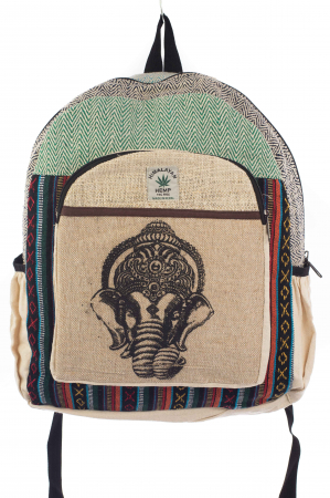 Rucsacuri Mari cu Print - Rucsac din canepa si bumbac - Elephant 2 Verde