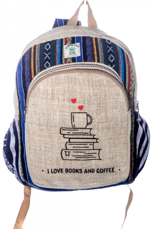 Rucsac din canepa si bumbac - I Love Books & Coffee 7 [0]