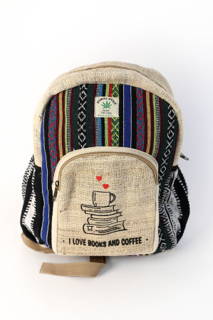 Rucsacuri Mari cu Print - Rucsac din canepa si bumbac - I Love Books & Coffee 7