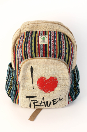 Rucsacuri Mari cu Print - Rucsac din canepa si bumbac - I Love Travel 2