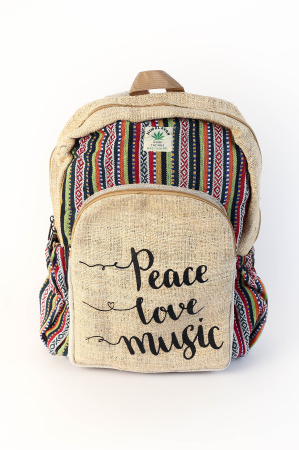 Rucsacuri Mari cu Print - Rucsac din canepa si bumbac - Peace, Love, Music 3