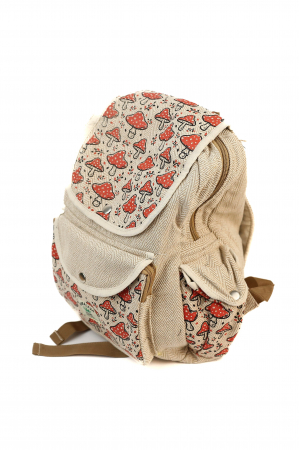 BĂRBAȚI - Rucsac mare din bumbac cu fermoar si caspse - print Mushroom