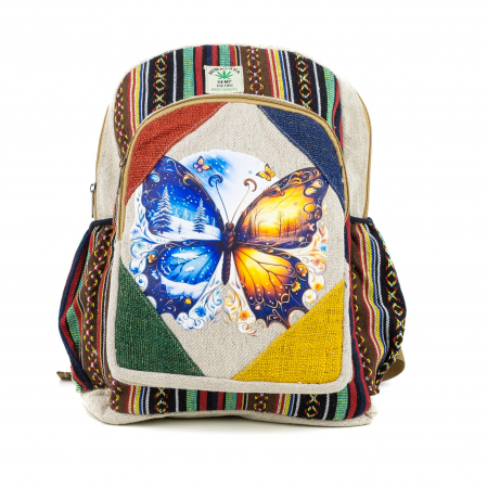 RUCSACURI - Rucsac mare din canepa si bumbac cu print artistic - Fluture - 2 Seasons